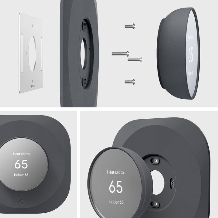 AHP02762 - Google Nest Thermostat Wall Plate in charcoal showing the different angles and parts