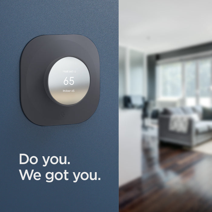 AHP02762 - Google Nest Thermostat Wall Plate in charcoal showing the Thermostat Wall Plate mounted to a wall