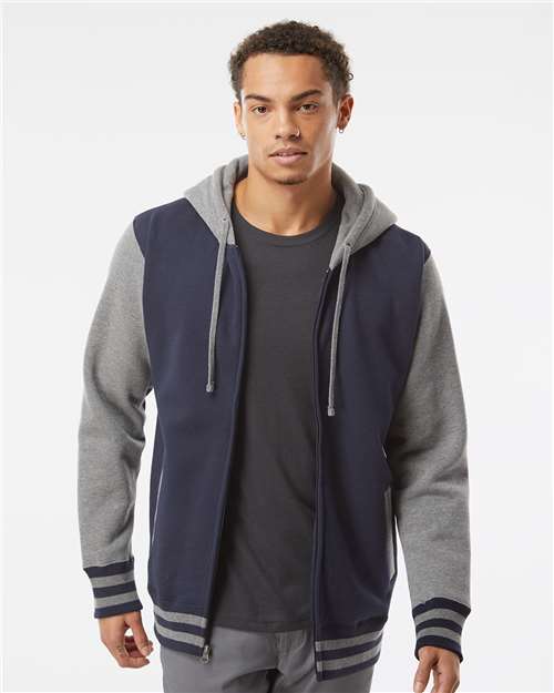 Independent Trading Co. IND45UVZ Heavyweight Varsity Full - Zip Hooded Sweatshirt - Ninja Transfers