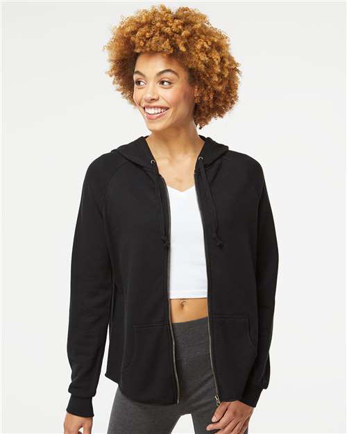 Independent Trading Co. PRM2500Z Women's California Wave Wash Full - Zip Hooded Sweatshirt - Ninja Transfers