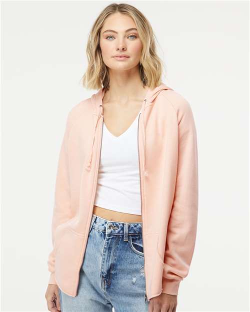 Independent Trading Co. PRM2500Z Women's California Wave Wash Full - Zip Hooded Sweatshirt - Ninja Transfers