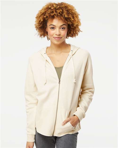 Independent Trading Co. PRM2500Z Women's California Wave Wash Full - Zip Hooded Sweatshirt - Ninja Transfers