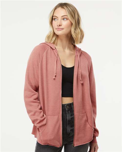 Independent Trading Co. PRM2500Z Women's California Wave Wash Full - Zip Hooded Sweatshirt - Ninja Transfers
