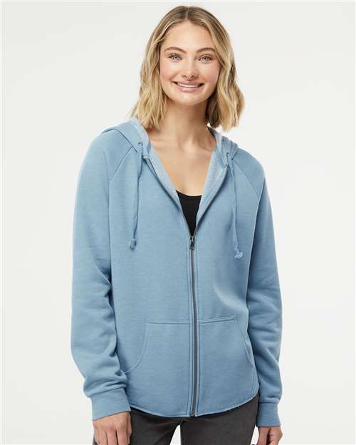 Independent Trading Co. PRM2500Z Women's California Wave Wash Full - Zip Hooded Sweatshirt - Ninja Transfers
