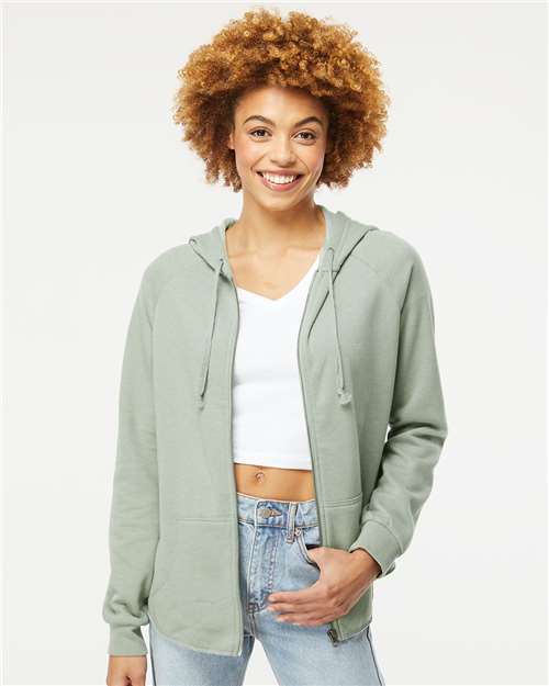 Independent Trading Co. PRM2500Z Women's California Wave Wash Full - Zip Hooded Sweatshirt - Ninja Transfers