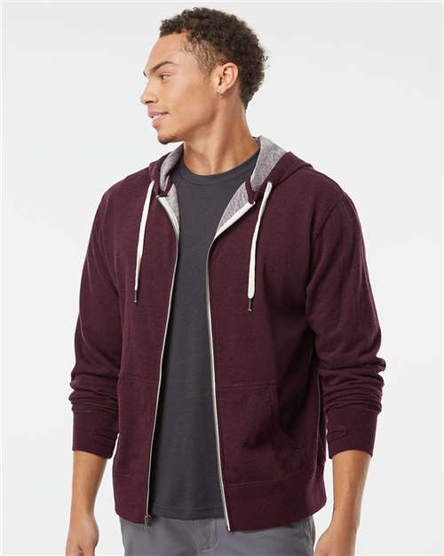 Independent Trading Co. PRM90HTZ Heathered French Terry Full - Zip Hooded Sweatshirt - Ninja Transfers