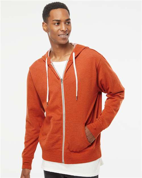 Independent Trading Co. PRM90HTZ Heathered French Terry Full - Zip Hooded Sweatshirt - Ninja Transfers