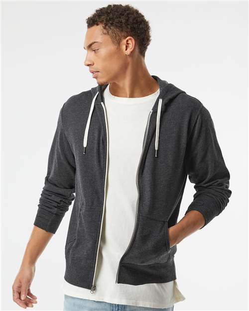 Independent Trading Co. PRM90HTZ Heathered French Terry Full - Zip Hooded Sweatshirt - Ninja Transfers