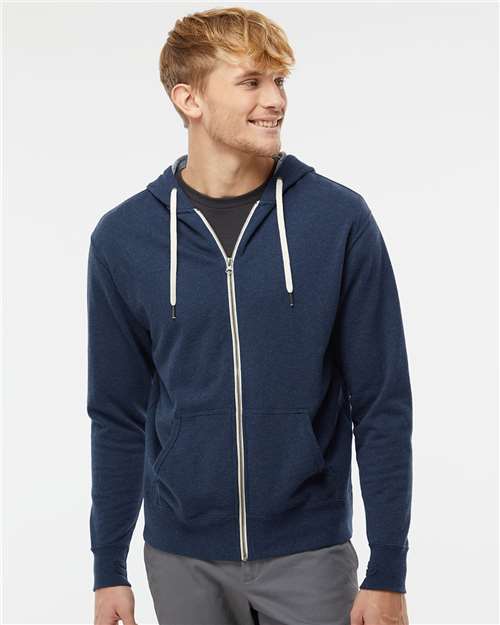 Independent Trading Co. PRM90HTZ Heathered French Terry Full - Zip Hooded Sweatshirt - Ninja Transfers