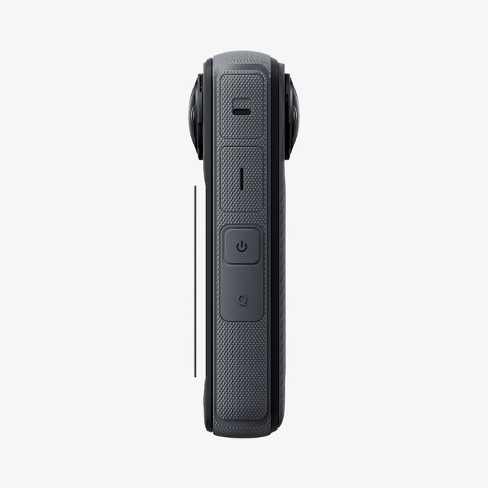 AGL09309 - X4 Insta360 Glas.tR SLIM in Black showing the side of the screen protector hovering in front of the device