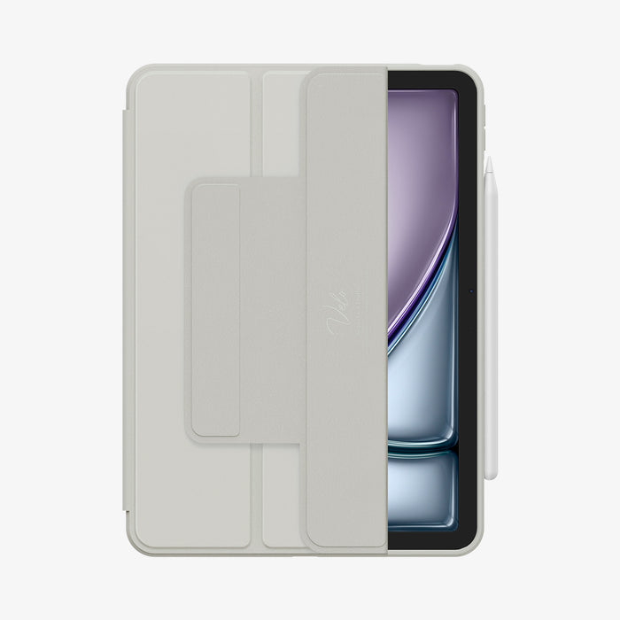ACS08491 - iPad Air 13-inch (2024) Case Air Skin Pro OneTap in Gray showing the front half open