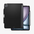 ACS07670 - iPad Air 13-inch (2024) Case Enzo Aramid in Black showing the back and partial front with stylus pen attached