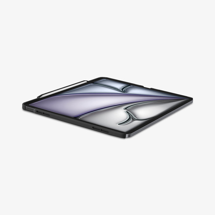 ACS07670 - iPad Air 13-inch (2024) Case Enzo Aramid in Black showing the front and partial side with stylus pen attached