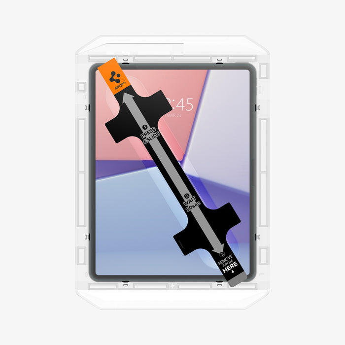 AGL07803 - iPad Air 12.9-inch GLAS.tR EZ FIT in Clear showing the top of ez fit tray attached to the device