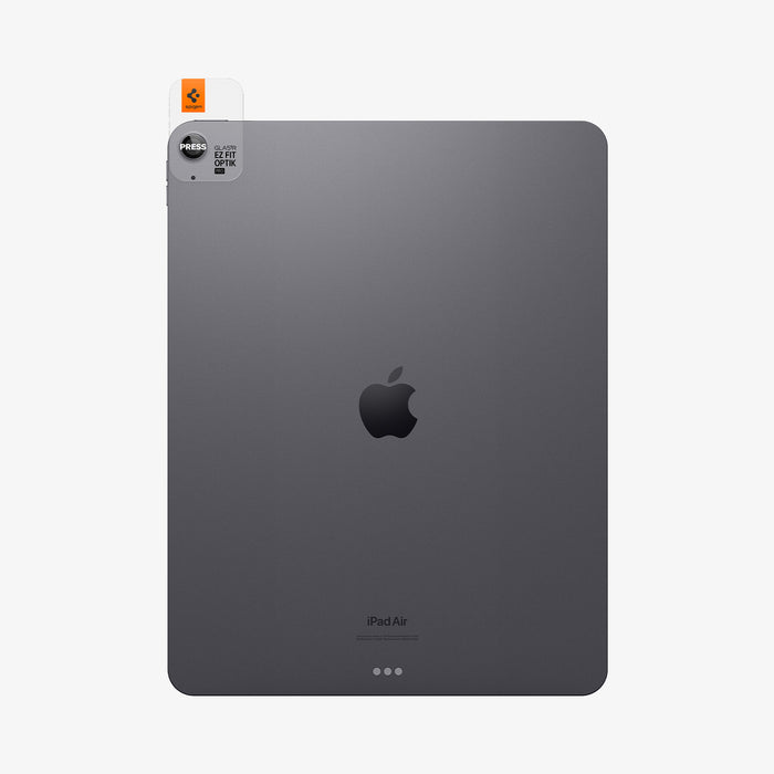 AGL07801 - Spigen Glas.tR EZ Fit Optik Pro lens protector applied to iPad Air 13 Space Gray shown in straight-on back view