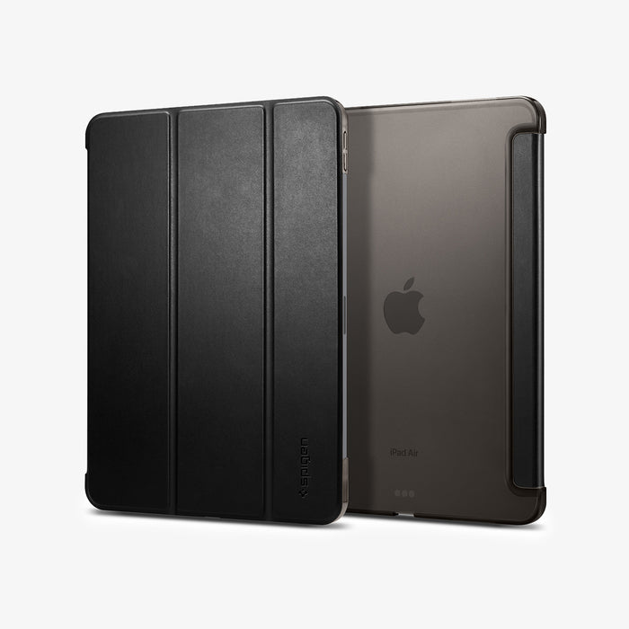 ACS07676 - iPad Air 13-inch- Smart Fold showing front and rear view of Smart Fold case in black displaying folio cover and clear back panel