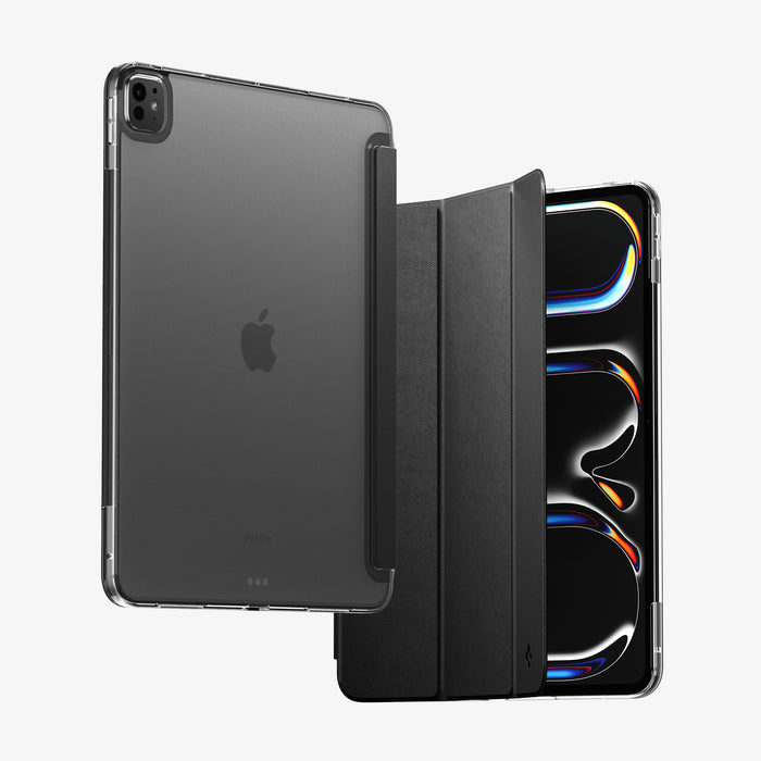 ACS09439 - iPad Pro 13-inch (2024) Case Liquid Air Folio in Black showing the back, partial front and front of the device