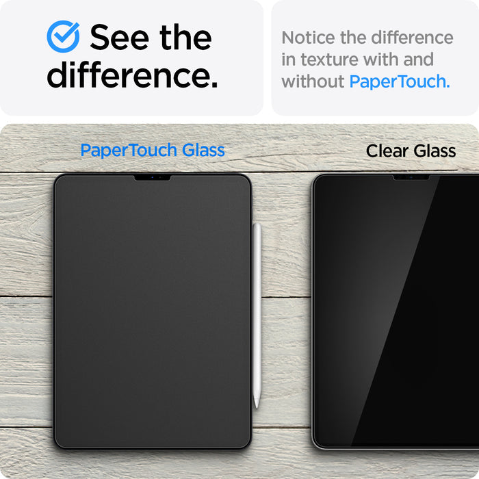 AGL02761 - iPad Pro 11" Screen Protector Paper Touch EZ Fit showing the difference of the texture with and without PaperTouch