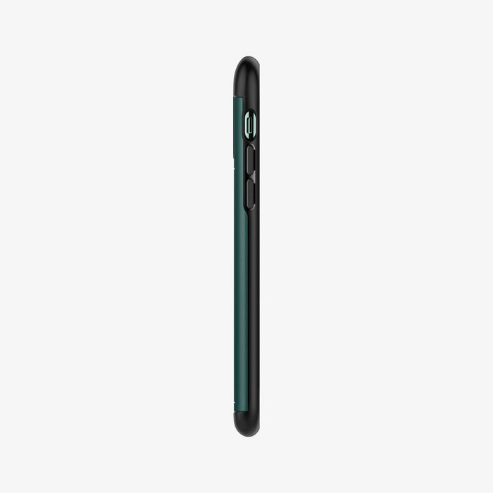 ACS00419 - iPhone 11 Pro Case Slim Armor CS in midnight green showing the side with volume controls