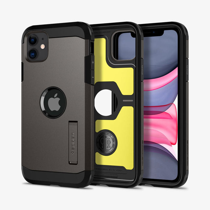 076CS27438 - iPhone 11 Case Tough Armor in gunmetal showing the back, inside and front