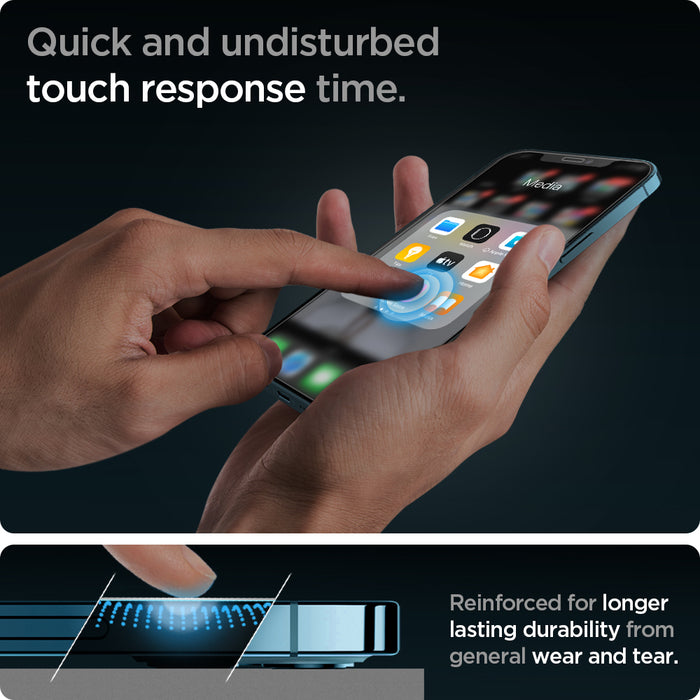 AGL01791 - iPhone 12 Pro Max Screen Protector EZ FIT GLAS.tR SLIM showing the quick and undisturbed touch response time. Reinforced for longer lasting durability from general wear and tear