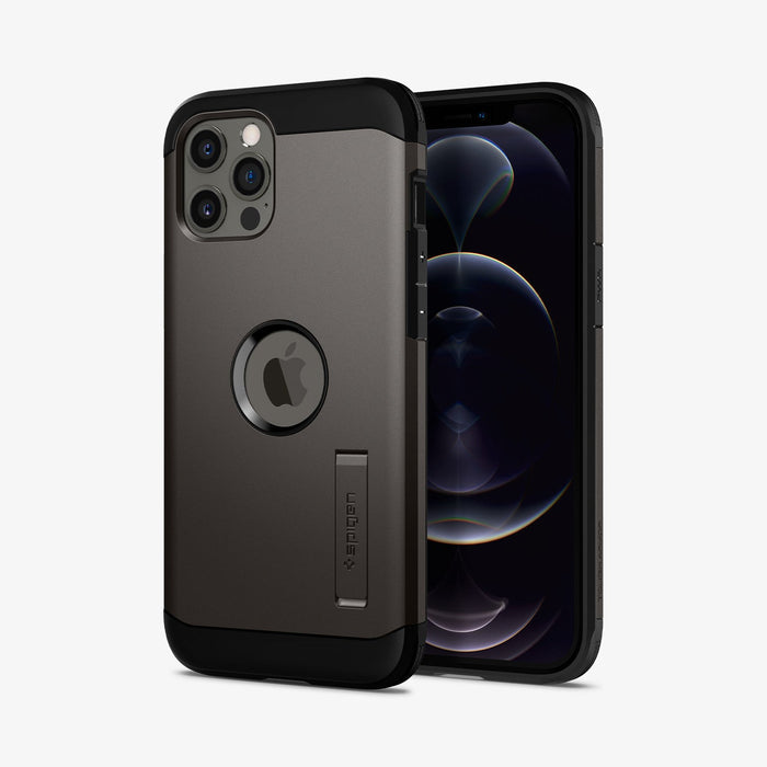 ACS01625 - iPhone 12 Pro Max Case Tough Armor in gunmetal showing the back and front