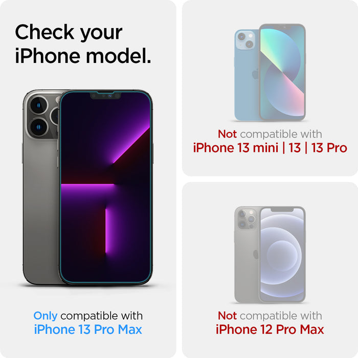 AGL03376 - iPhone 13 Pro Max Screen Protector EZ FIT GLAS.tR (Sensor Protection) showing the compatibility only with iPhone 13 Pro Max. Not compatible with iPhone 13 mini | 13 | 13 Pro and iPhone 12 Pro Max