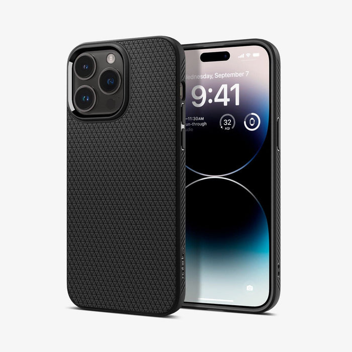 ACS04813 - iPhone 14 Pro Max Case Liquid Air in matte black showing the back and front