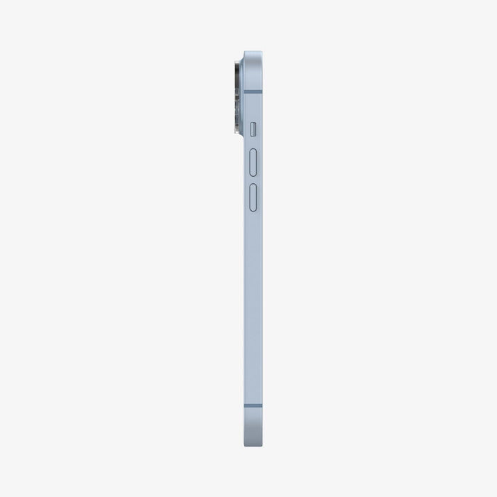 AGL05762 - iPhone 14 / 14 Plus Optik Lens Protector in crystal clear showing the side with volume controls
