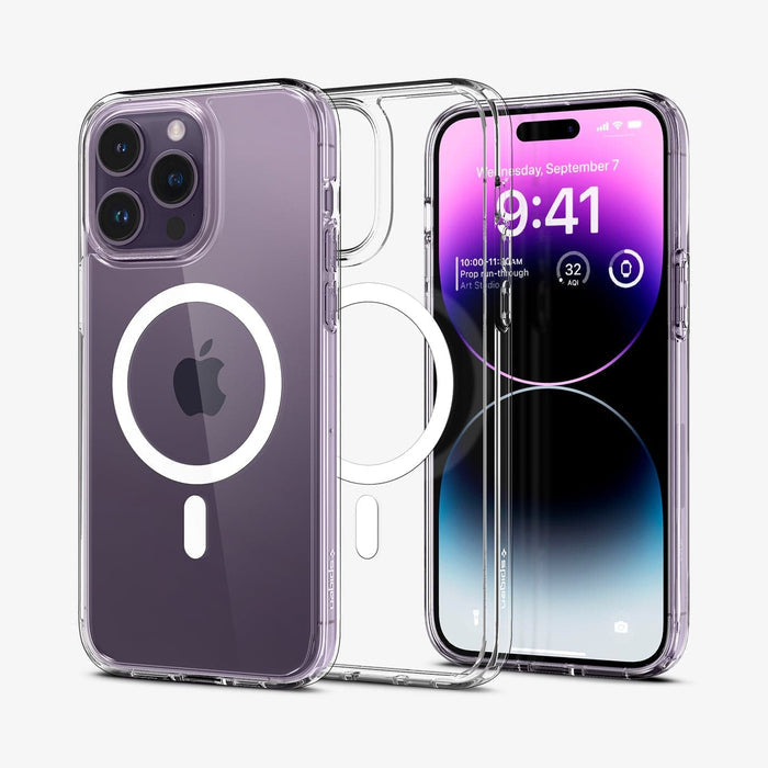ACS04825 - iPhone 14 Pro Max Case Ultra Hybrid (MagFit) in white showing the back, inside and front