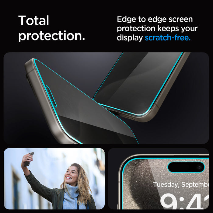 AGL06874 - iPhone 15 Pro Max Screen Protector EZ FIT GLAS.tR Privacy total protection. edge to edge screen protection keeps your display scratch free.
