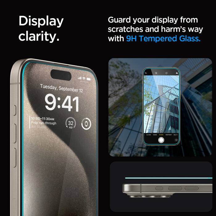 AGL06872 - iPhone 15 Pro Max Screen Protector EZ FIT GLAS.tR (Sensor Protection) display clarity. Guard your display from scratches and harm's way with 9h tempered glass.