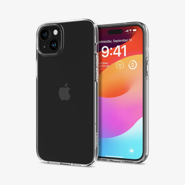 ACS06786 - iPhone 15 Case Liquid Crystal in crystal clear showing the back and front