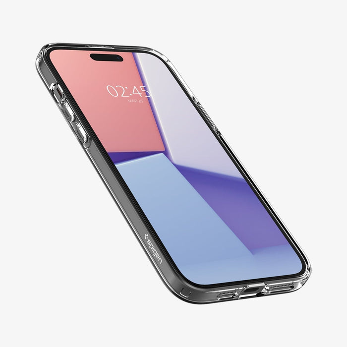 ACS06786 - iPhone 15 Case Liquid Crystal in crystal clear showing the front and side