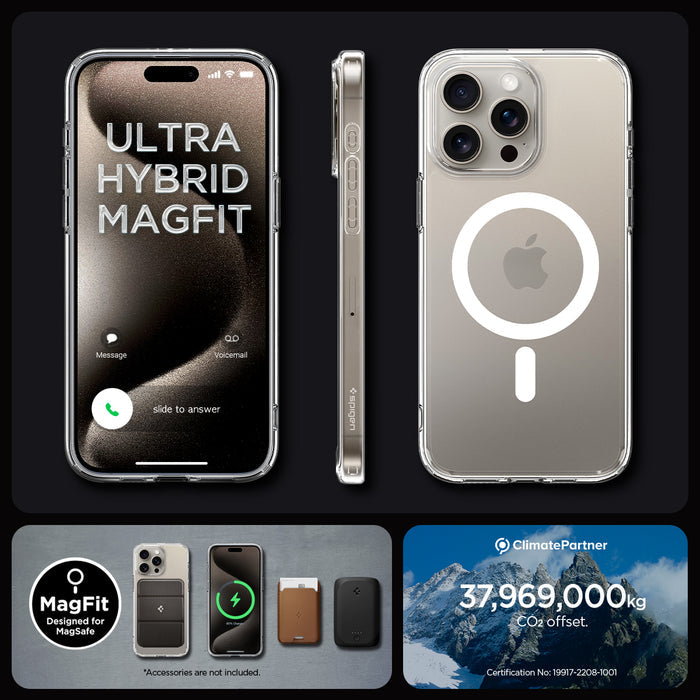 ACS06576 - iPhone 15 Pro Max Case Ultra Hybrid (MagFit) in crystal clear ultra hybrid magfit. magfit designed for magsafe. 37,969,000kg CO2 offset.
