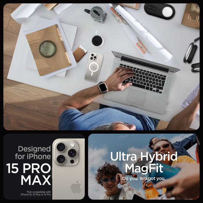 ACS06576 - iPhone 15 Pro Max Case Ultra Hybrid (MagFit) in crystal clear designed for iPhone 15 pro max. ultra hybrid magfit. do you. we got you.
