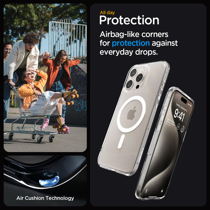 ACS06576 - iPhone 15 Pro Max Case Ultra Hybrid (MagFit) in crystal clear all day protection. Airbag like corners for protection against everyday drops. air cushion technology.