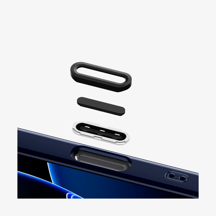 ACS09319 - iPhone 16 Pro Max Case c11 Series Fearless Edition (MagFit) in Fearless showing the detached parts of buttons hovering above the button cutout