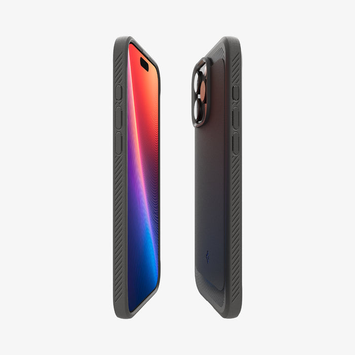 ACS07986 - iPhone 16 Pro Max Case Rugged Armor (MagFit) in Matte Black showing the partial back, partial front and sides