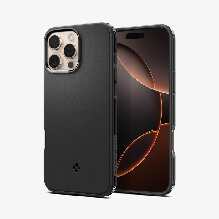 ACS08156 - iPhone 16 Pro Sand Blast in Matte Black showing the front and back