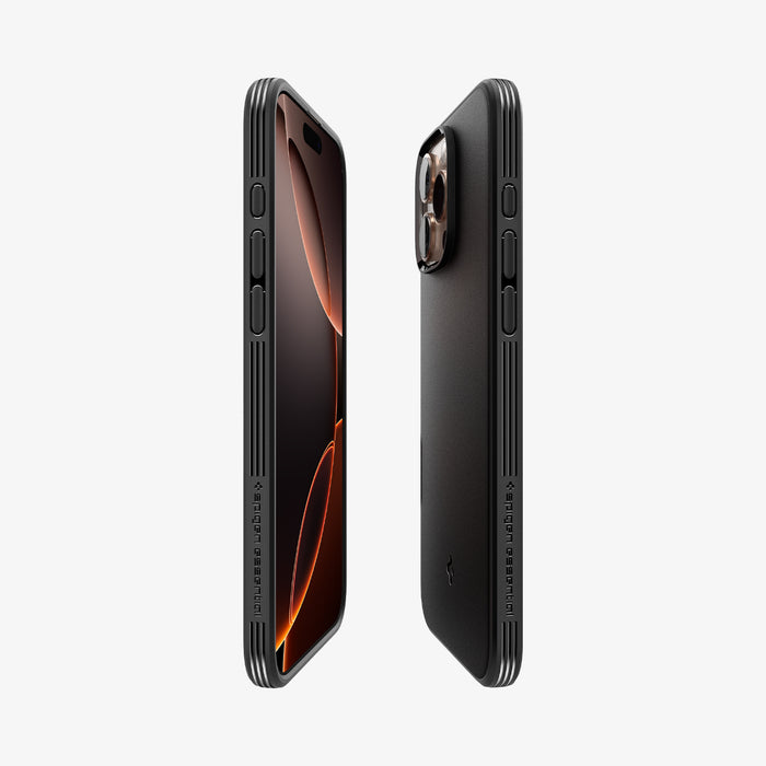 ACS08156 - iPhone 16 Pro Sand Blast in Matte Black showing the back and front