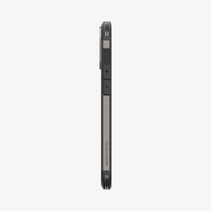ACS08012 - iPhone 16 Pro Max Case Tough Armor AI (MagFit) in Gunmetal showing the side with volume buttons