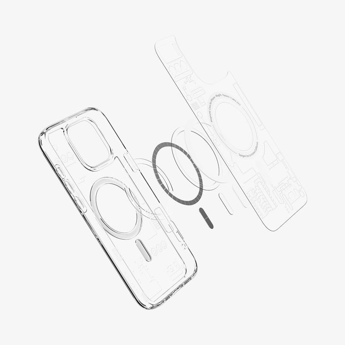 ACS08726 - iPhone 16 Pro Max - Ultra Hybrid Analogue (Mag Fit) showing the inner sticker, hovering above the detached magnet ring and the case