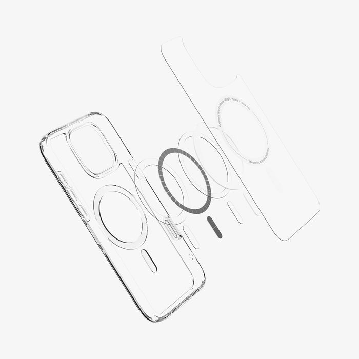 ACS08505 - iPhone 16 Pro Max Case Ultra Hybrid T (MagFit) in White showing the inner layer hovering above the detached metal ring plate and the back case