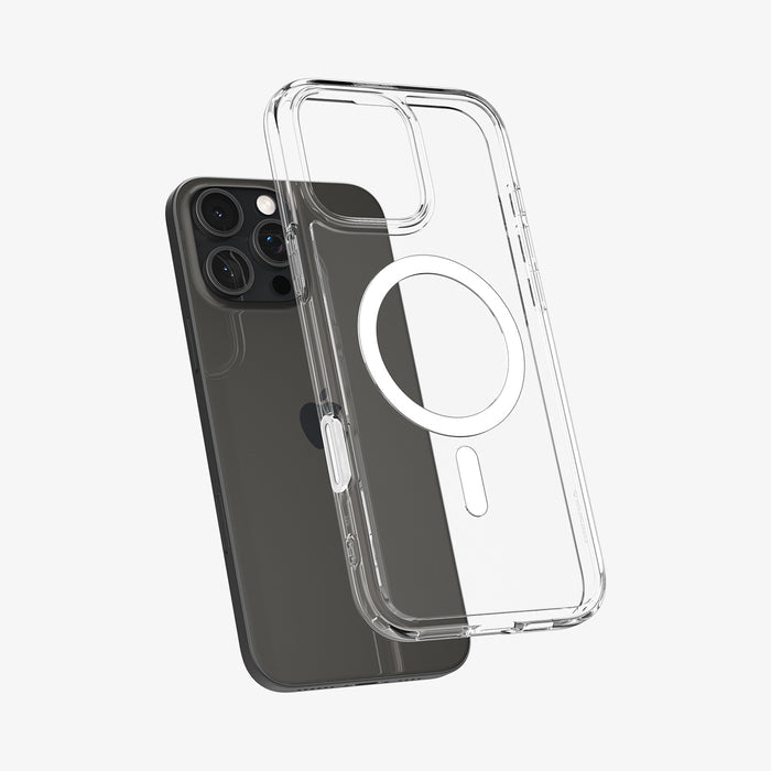 ACS08505 - iPhone 16 Pro Max Case Ultra Hybrid T (MagFit) in White showing the back, hovering above the device