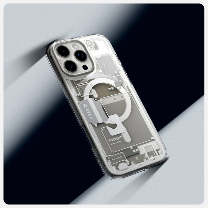 ACS08381 - iPhone 16 Pro Max Case Ultra Hybrid Zero One (MagFit) in Zero One Natural Titanium showing the back of the phone.