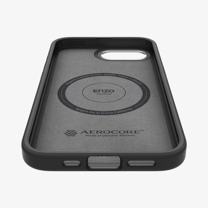 ACS09153 - iPhone 16e Case Enzo Aramid in Matte Black showing the inner, partial bottom zoomed in