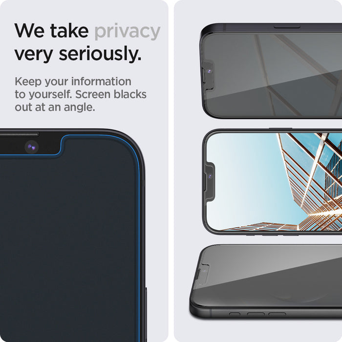 AGL03388 - iPhone 16e Screen Protector EZ FIT GLAS.tR Privacy showing how privacy was taken very seriously. Keeping information you yourself. Screen blacks out at an angle