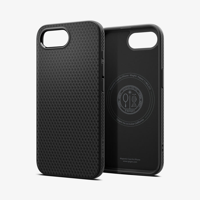 ACS09151 - iPhone 16e Case Liquid Air (MagFit) in Matte Black showing the back, inner and sides