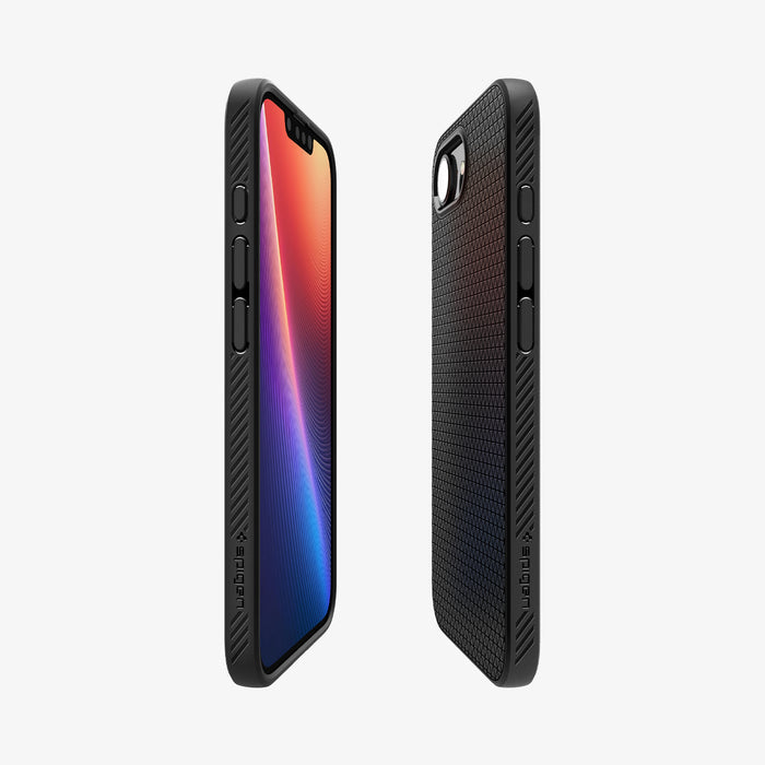 ACS09151 - iPhone 16e Case Liquid Air (MagFit) in Matte Black showing the partial back, partial front and sides